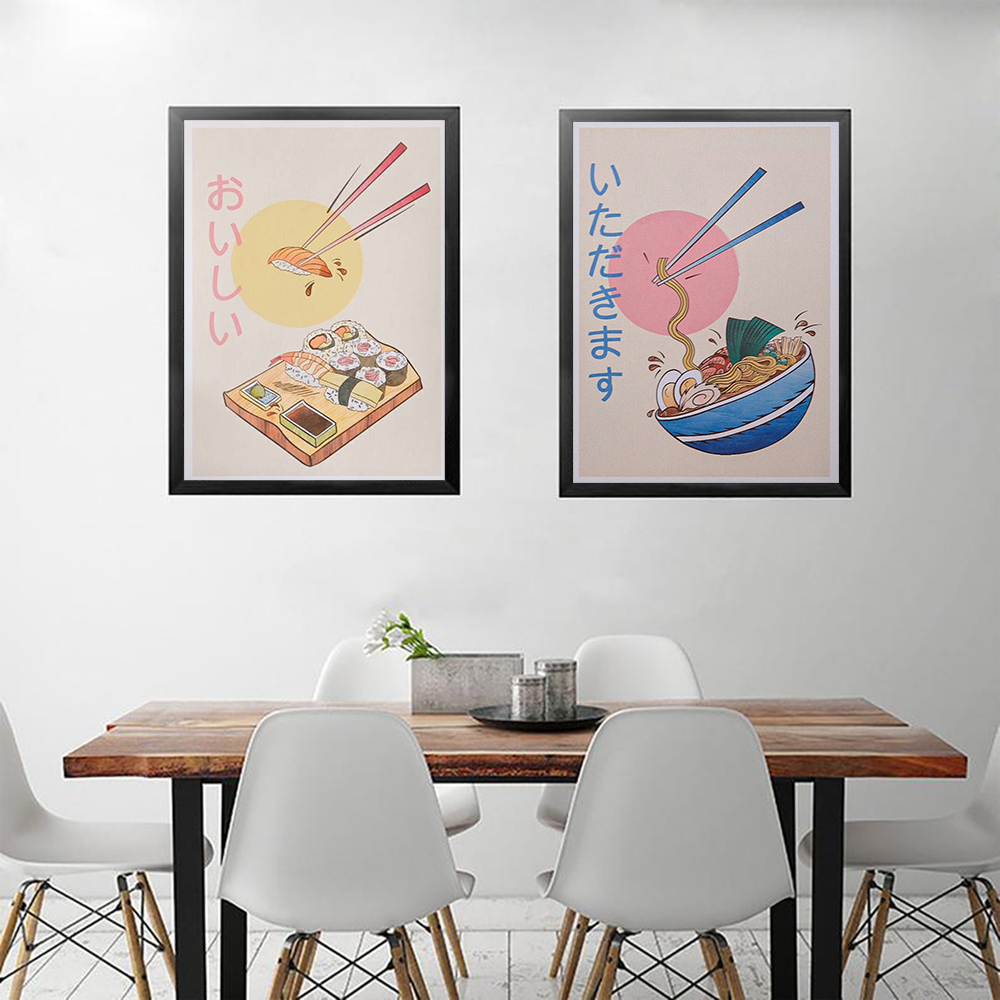 Japanese Lifestyle Home - ห้องครัวสไตล์ญี่ปุ่นอาหารโปสเตอร์และพิมพ์ Ramen Sushi ภาพวาดผ้าใบนามธรรมภาพผนังสําหรับร้านอาหาร Home Decor