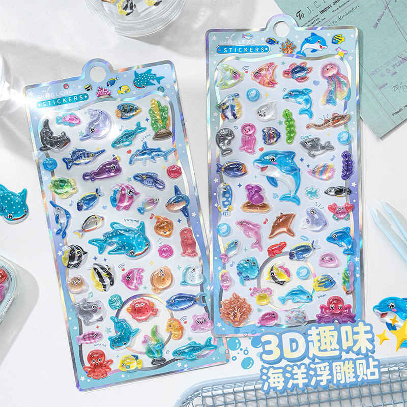 Japanese Lifestyle Items - การ์ตูนสไตล์ญี่ปุ่นสัตว์ทะเล 3D รельฟคริสตัลสติกเกอร์น่ารักปลาโลมาฉลามตกแต่งสติกเกอร์ DIY เคสโทรศัพท์ของเล่นของขวัญ