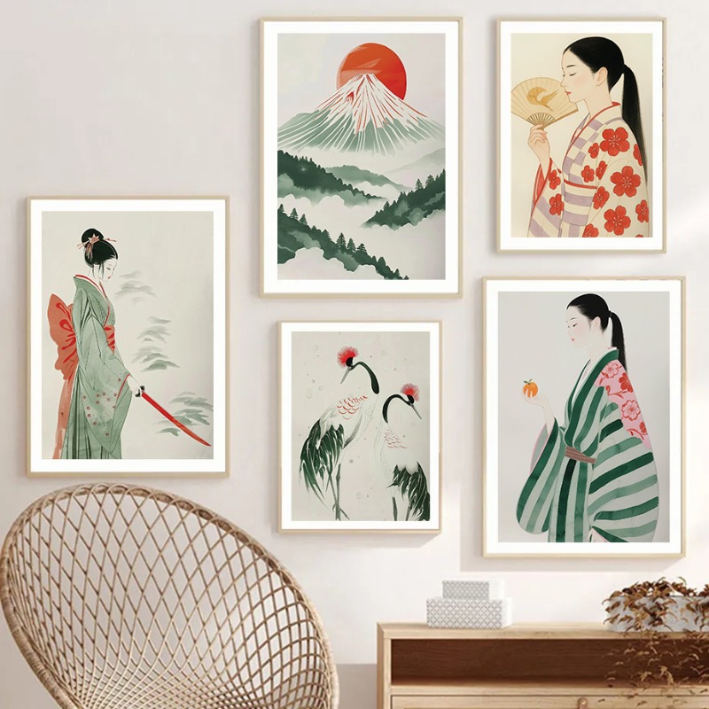 Japanese Lifestyle Home - Mount Fuji & Crane ผนังญี่ปุ่นพิมพ์ร่วมสมัย Minimalist