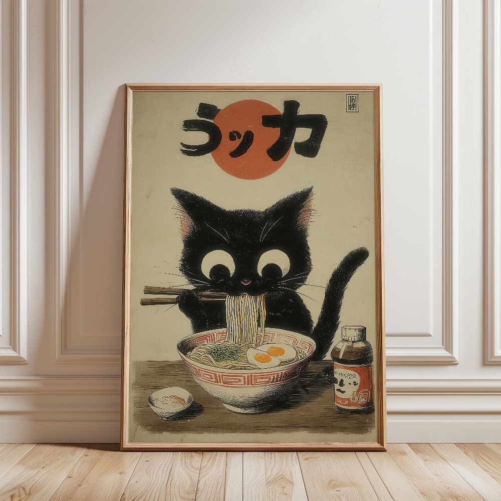แมวดำกินราเมน สวนในวันฝนตก ภาพ - Japanese Lifestyle Home บทวิจารณ์และราคา