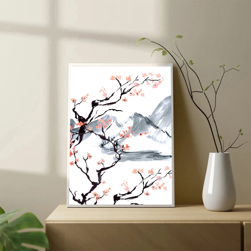 สไตล์ญี่ปุ่นต้นซากุระภาพวาดสีน - Japanese Lifestyle Home บทวิจารณ์และราคา